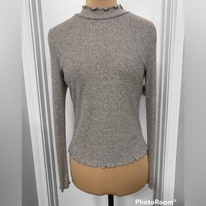 American Rag Gray Lettuce-Edged Mock Turtleneck Top - Junior size large